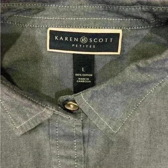 Karen Scott Large Petite blue  button down cropped blouse NWOT - Picture 3 of 3